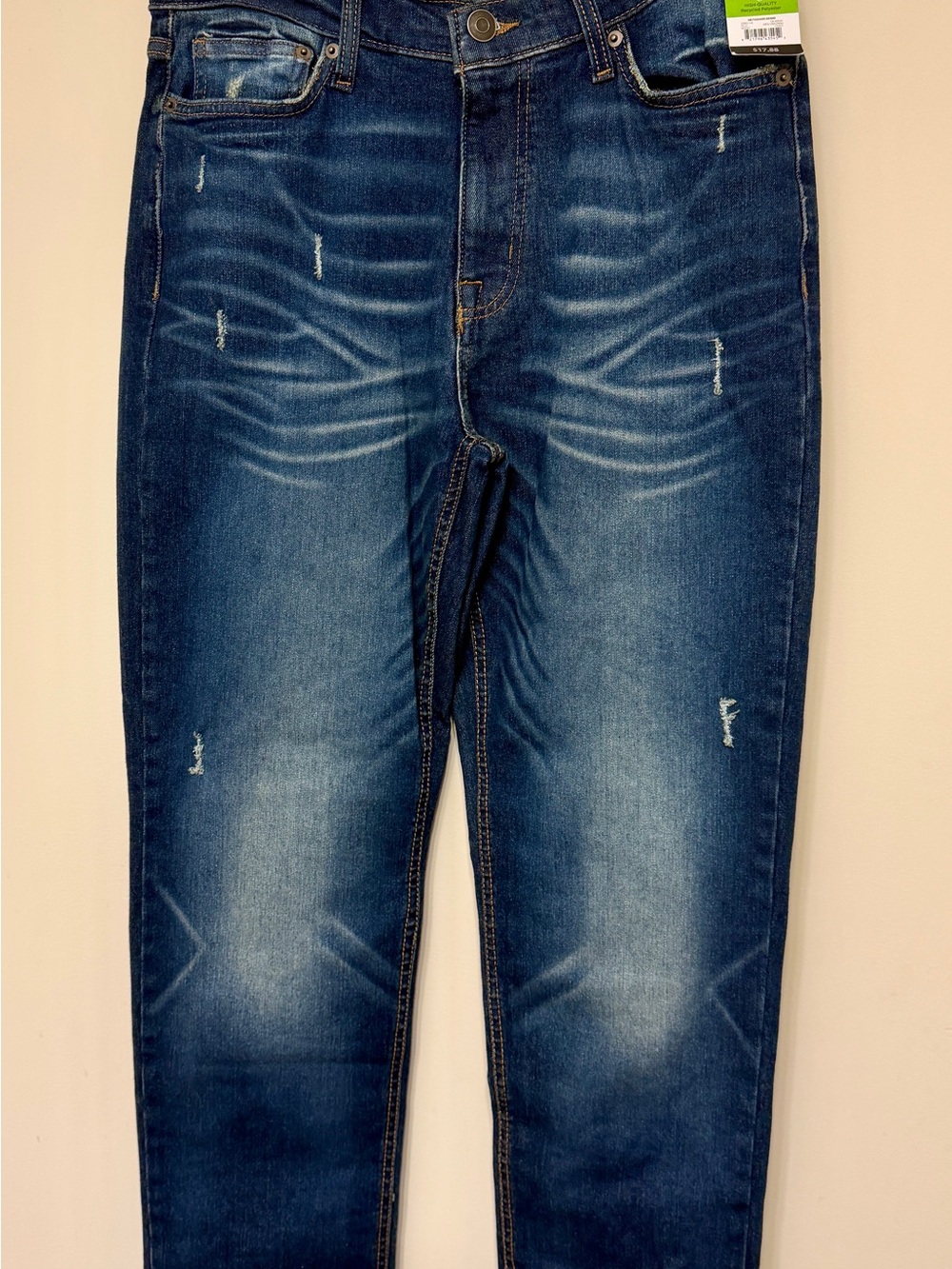 No Boundaries Men's 30x32 Slim Fit Distressed Dark Wash Jeans